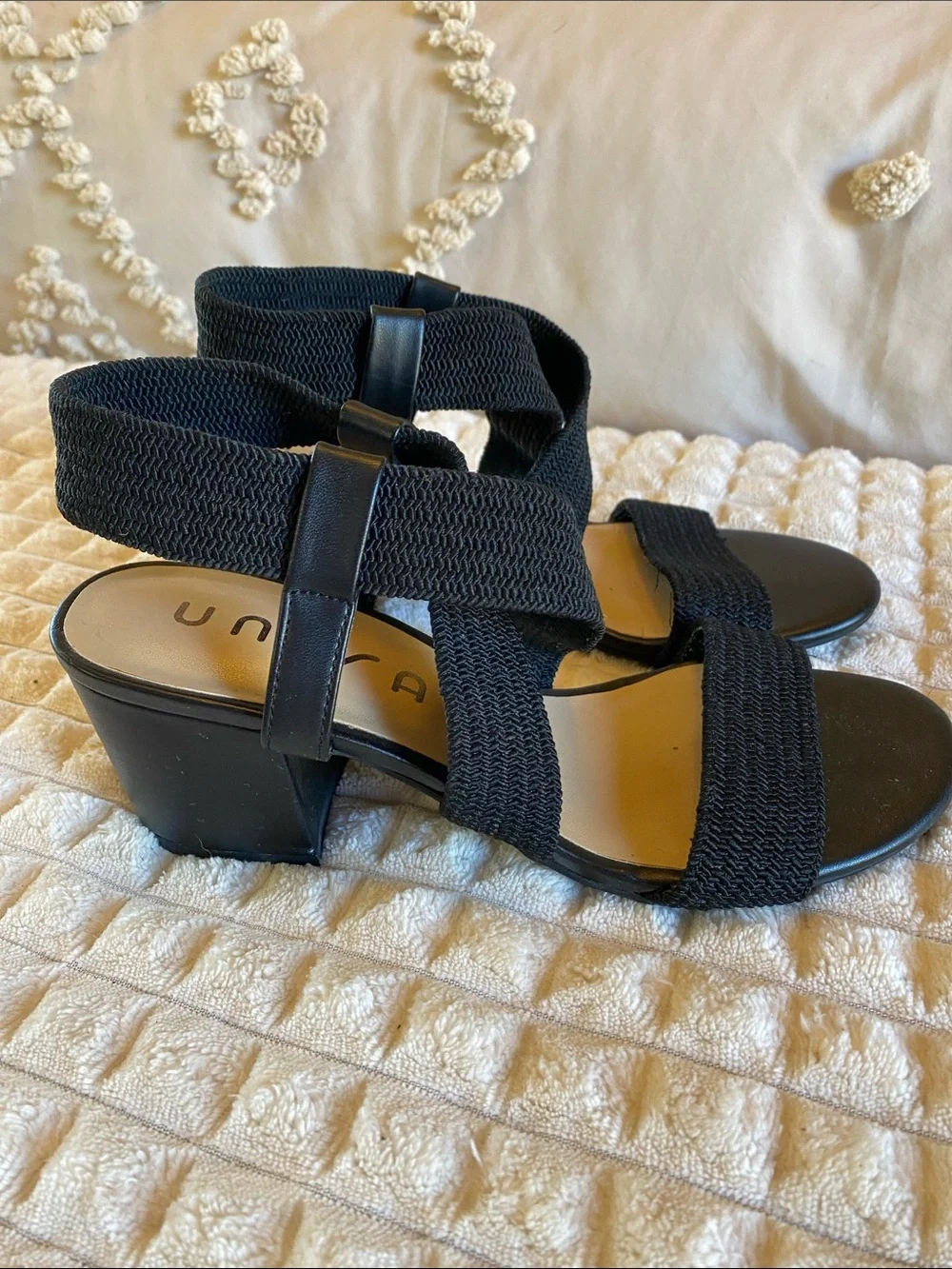 Unisa Black Elastic Strap Block Heel Sandals